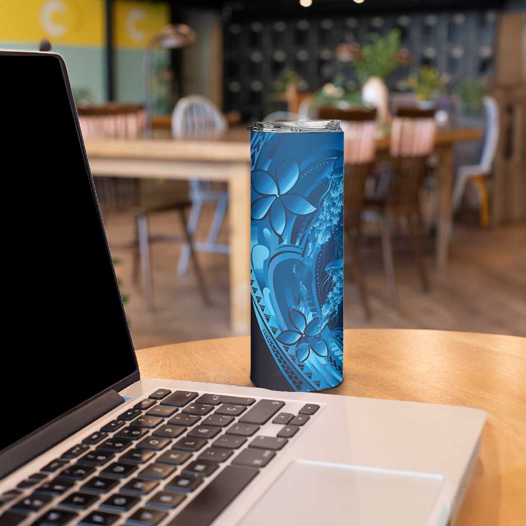 Blue Gradient Polynesia Jellyfish Skinny Tumbler Plumeria Polynesian Tattoo Glowing Vibes