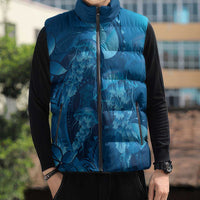 Blue Gradient Polynesia Jellyfish Sleeveless Puffer Jacket Plumeria Polynesian Tattoo Glowing Vibes