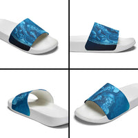 Blue Gradient Polynesia Jellyfish Slide Sandals Plumeria Polynesian Tattoo Glowing Vibes