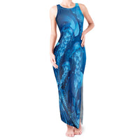 Blue Gradient Polynesia Jellyfish Tank Maxi Dress Plumeria Polynesian Tattoo Glowing Vibes LT14 Women Blue - Polynesian Pride