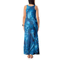 Blue Gradient Polynesia Jellyfish Tank Maxi Dress Plumeria Polynesian Tattoo Glowing Vibes LT14 - Polynesian Pride