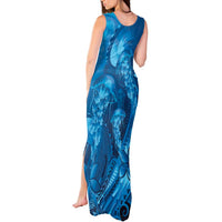 Blue Gradient Polynesia Jellyfish Tank Maxi Dress Plumeria Polynesian Tattoo Glowing Vibes LT14 - Polynesian Pride