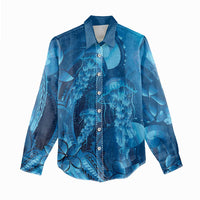 Blue Gradient Polynesia Jellyfish Women Casual Shirt Plumeria Polynesian Tattoo Glowing Vibes