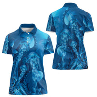 Blue Gradient Polynesia Jellyfish Women Polo Shirt Plumeria Polynesian Tattoo Glowing Vibes
