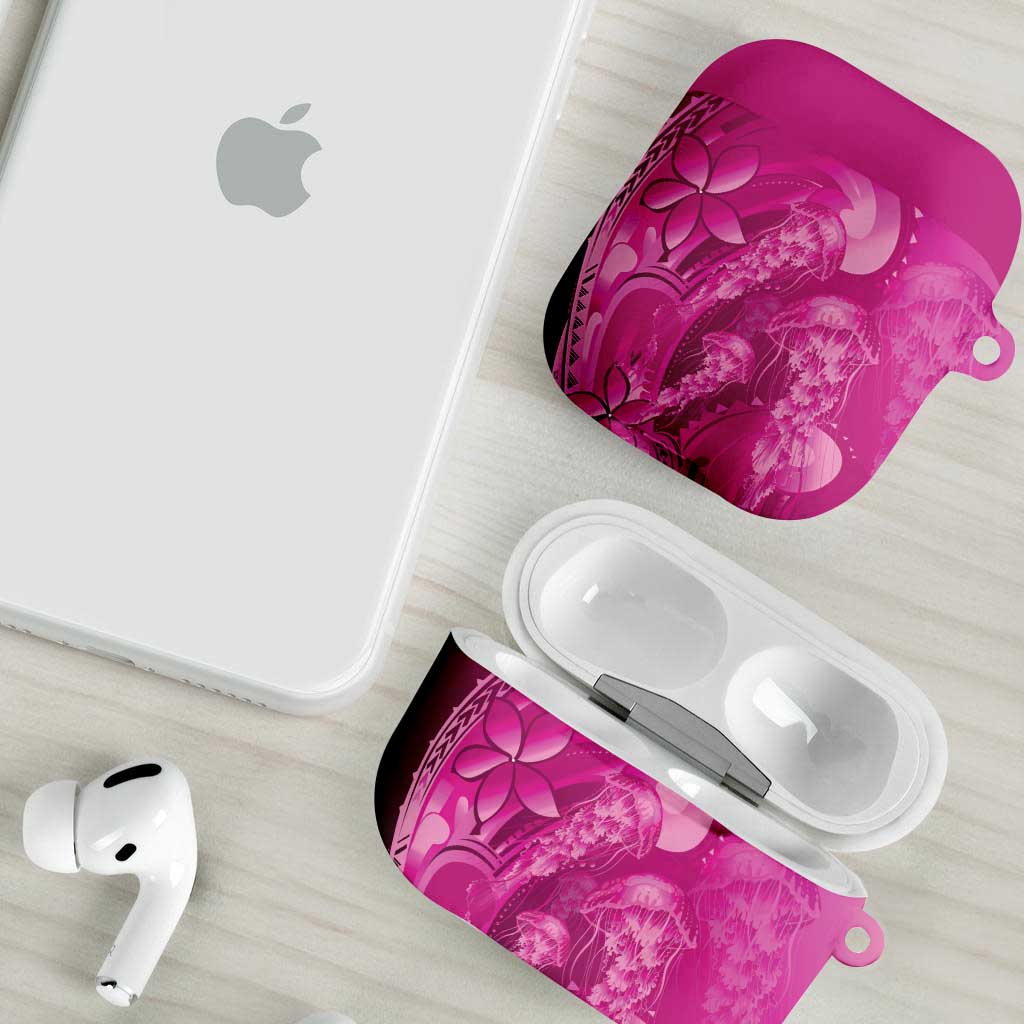 Pink Gradient Polynesia Jellyfish AirPods Case Plumeria Polynesian Tattoo Glowing Vibes