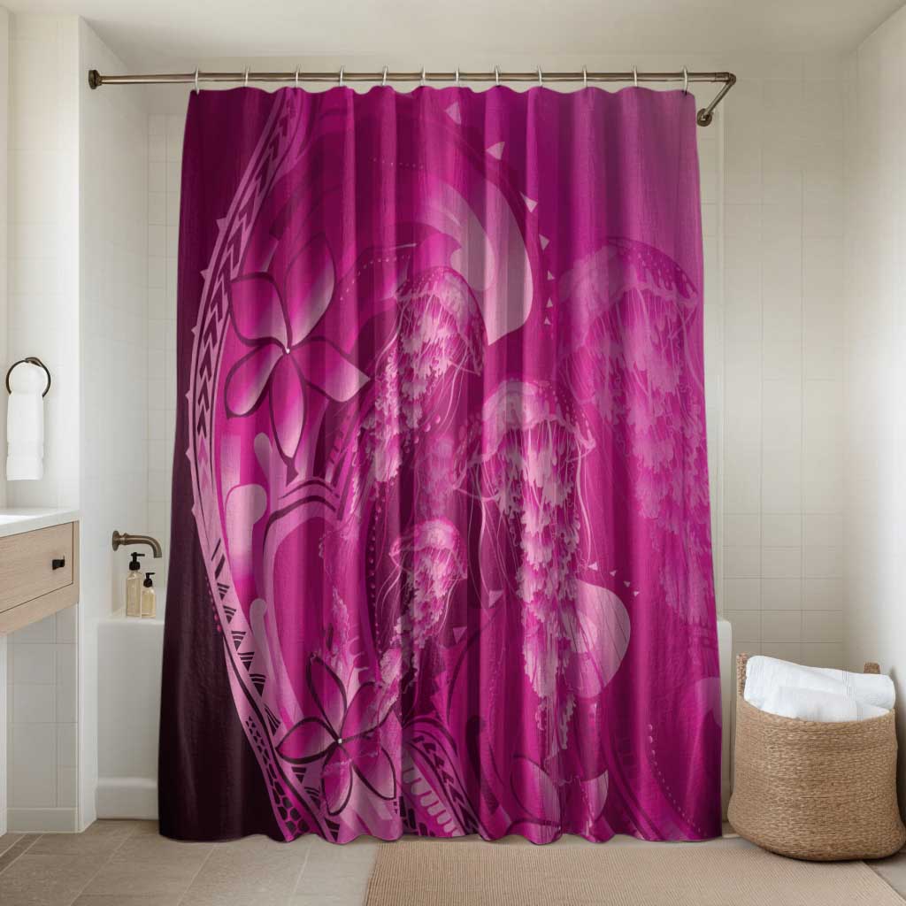 Pink Gradient Polynesia Jellyfish Bathroom Set Plumeria Polynesian Tattoo Glowing Vibes
