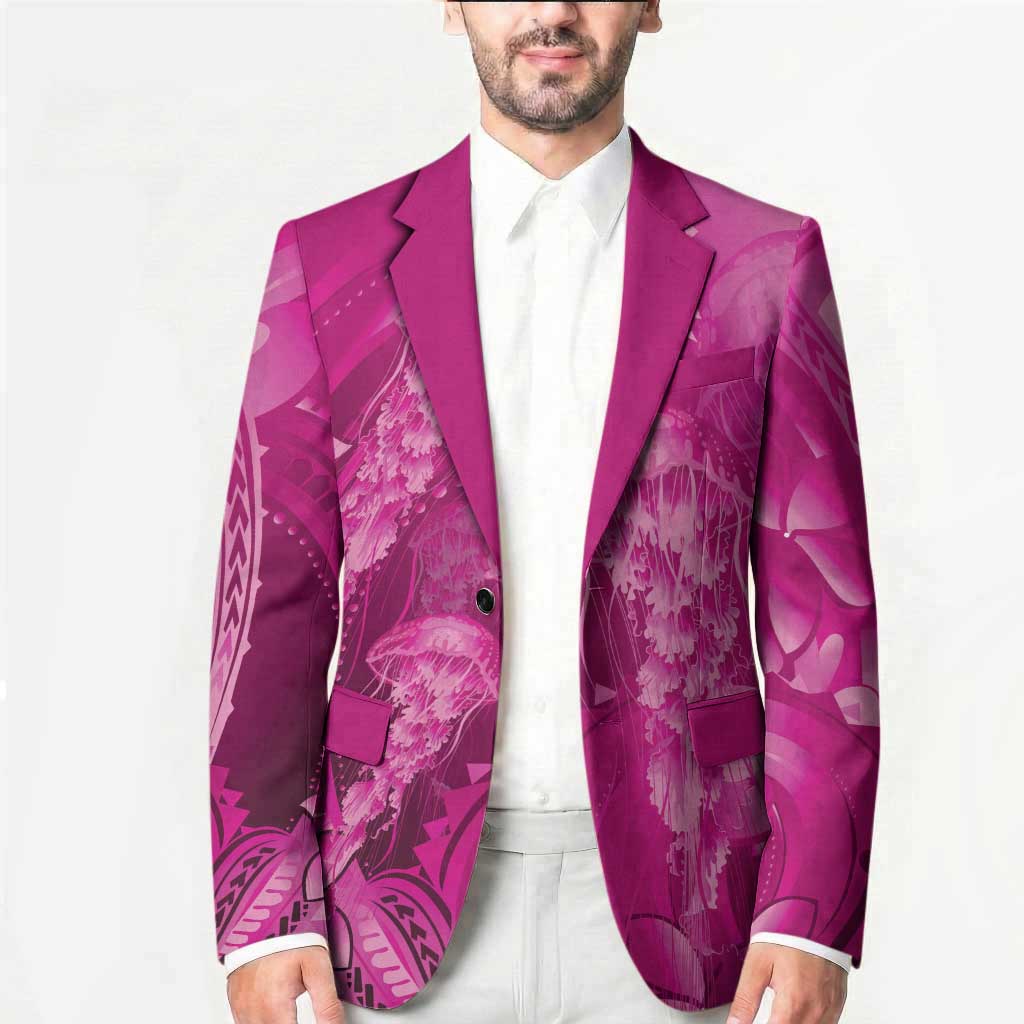 Pink Gradient Polynesia Jellyfish Blazer Plumeria Polynesian Tattoo Glowing Vibes