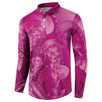 Pink Gradient Polynesia Jellyfish Button Sweatshirt Plumeria Polynesian Tattoo Glowing Vibes