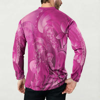 Pink Gradient Polynesia Jellyfish Button Sweatshirt Plumeria Polynesian Tattoo Glowing Vibes