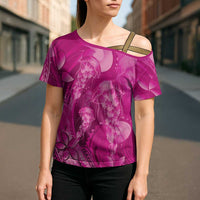 Pink Gradient Polynesia Jellyfish Cross Shoulder Shirt Plumeria Polynesian Tattoo Glowing Vibes LT14 - Polynesian Pride