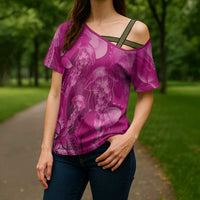 Pink Gradient Polynesia Jellyfish Cross Shoulder Shirt Plumeria Polynesian Tattoo Glowing Vibes LT14 - Polynesian Pride