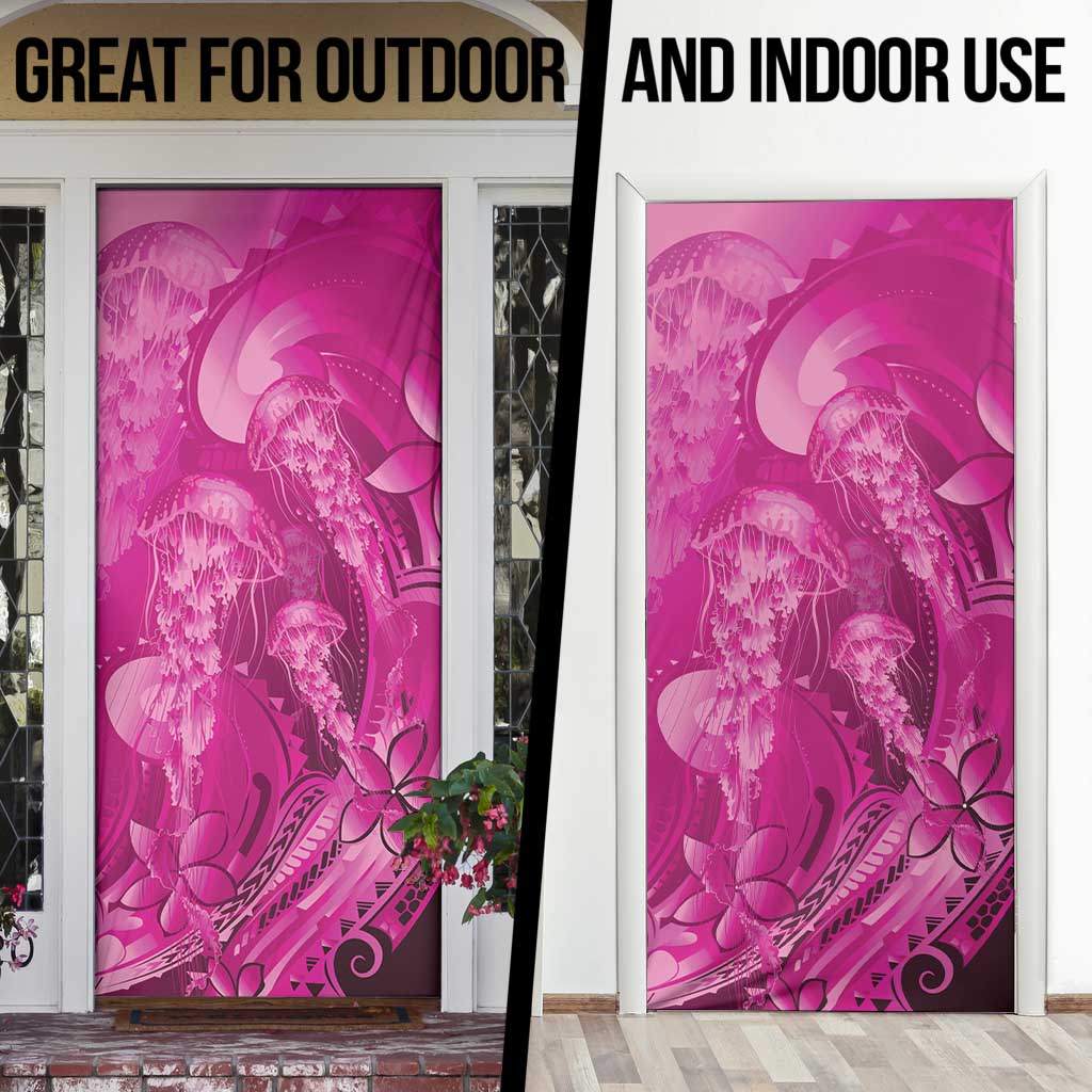 Pink Gradient Polynesia Jellyfish Door Cover Plumeria Polynesian Tattoo Glowing Vibes