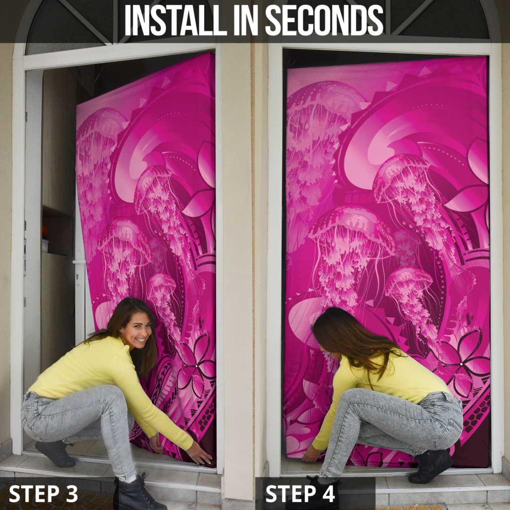 Pink Gradient Polynesia Jellyfish Door Cover Plumeria Polynesian Tattoo Glowing Vibes