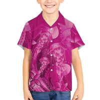 Pink Gradient Polynesia Jellyfish Family Matching Long Sleeve Bodycon Dress and Hawaiian Shirt Plumeria Polynesian Tattoo Glowing Vibes