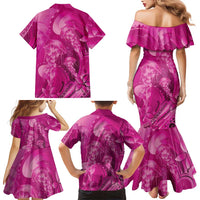 Pink Gradient Polynesia Jellyfish Family Matching Mermaid Dress and Hawaiian Shirt Plumeria Polynesian Tattoo Glowing Vibes