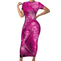 Pink Gradient Polynesia Jellyfish Family Matching Short Sleeve Bodycon Dress and Hawaiian Shirt Plumeria Polynesian Tattoo Glowing Vibes