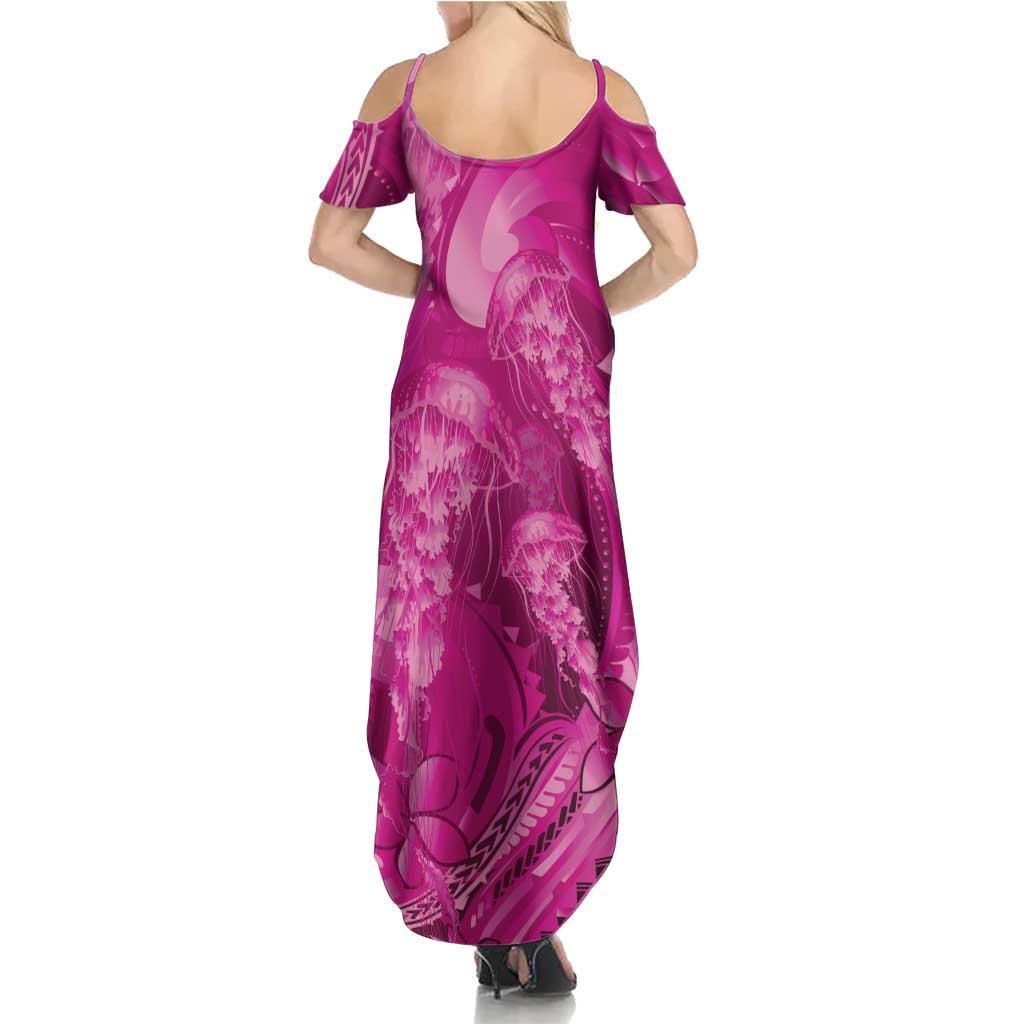 Pink Gradient Polynesia Jellyfish Family Matching Summer Maxi Dress and Hawaiian Shirt Plumeria Polynesian Tattoo Glowing Vibes