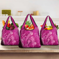 Pink Gradient Polynesia Jellyfish Grocery Bag Plumeria Polynesian Tattoo Glowing Vibes