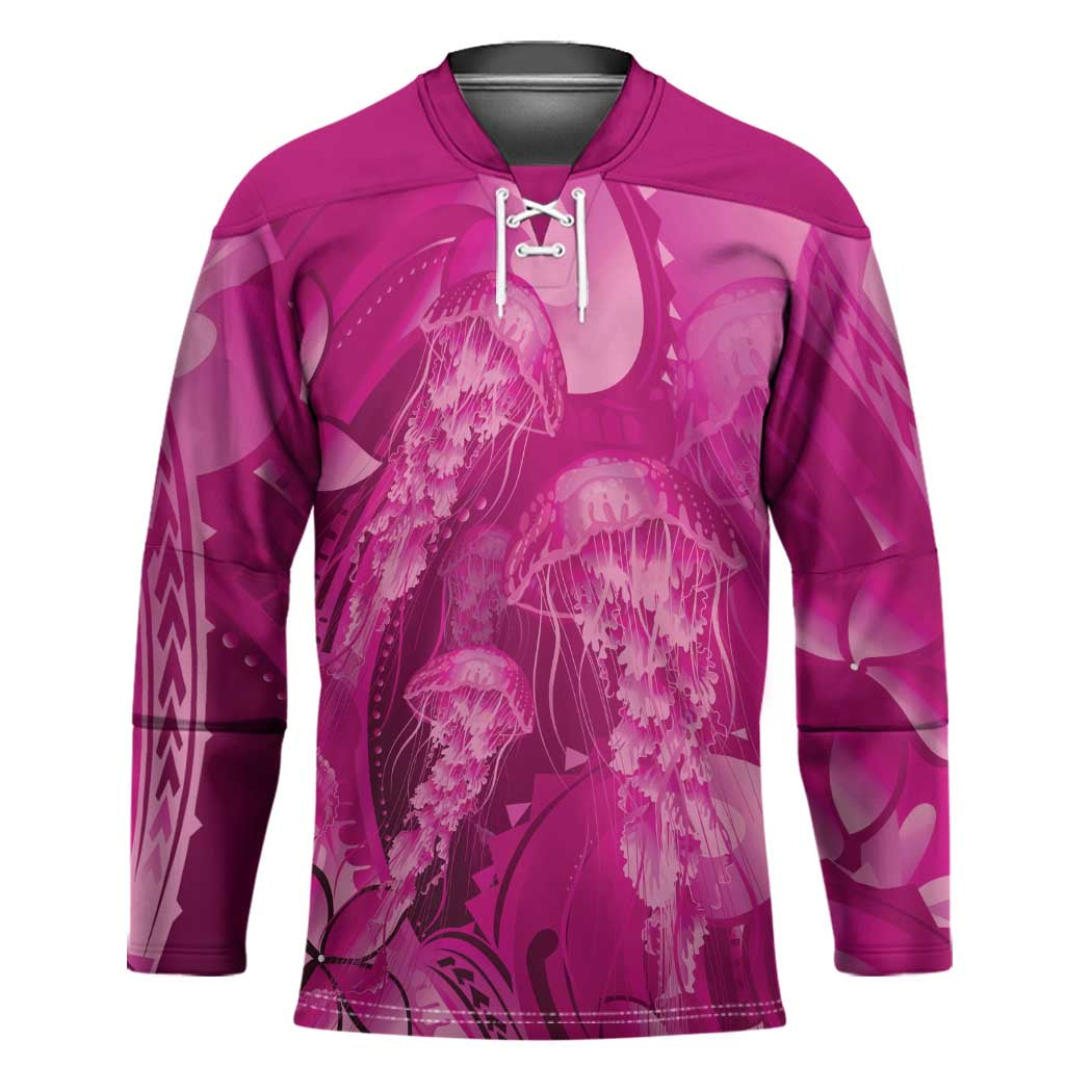 Pink Gradient Polynesia Jellyfish Hockey Jersey Plumeria Polynesian Tattoo Glowing Vibes LT14 Unisex Pink - Polynesian Pride