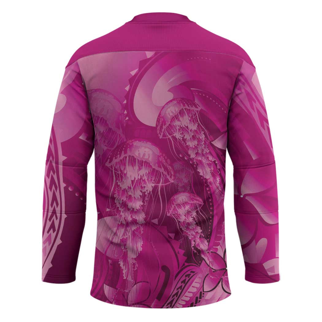 Pink Gradient Polynesia Jellyfish Hockey Jersey Plumeria Polynesian Tattoo Glowing Vibes LT14 - Polynesian Pride