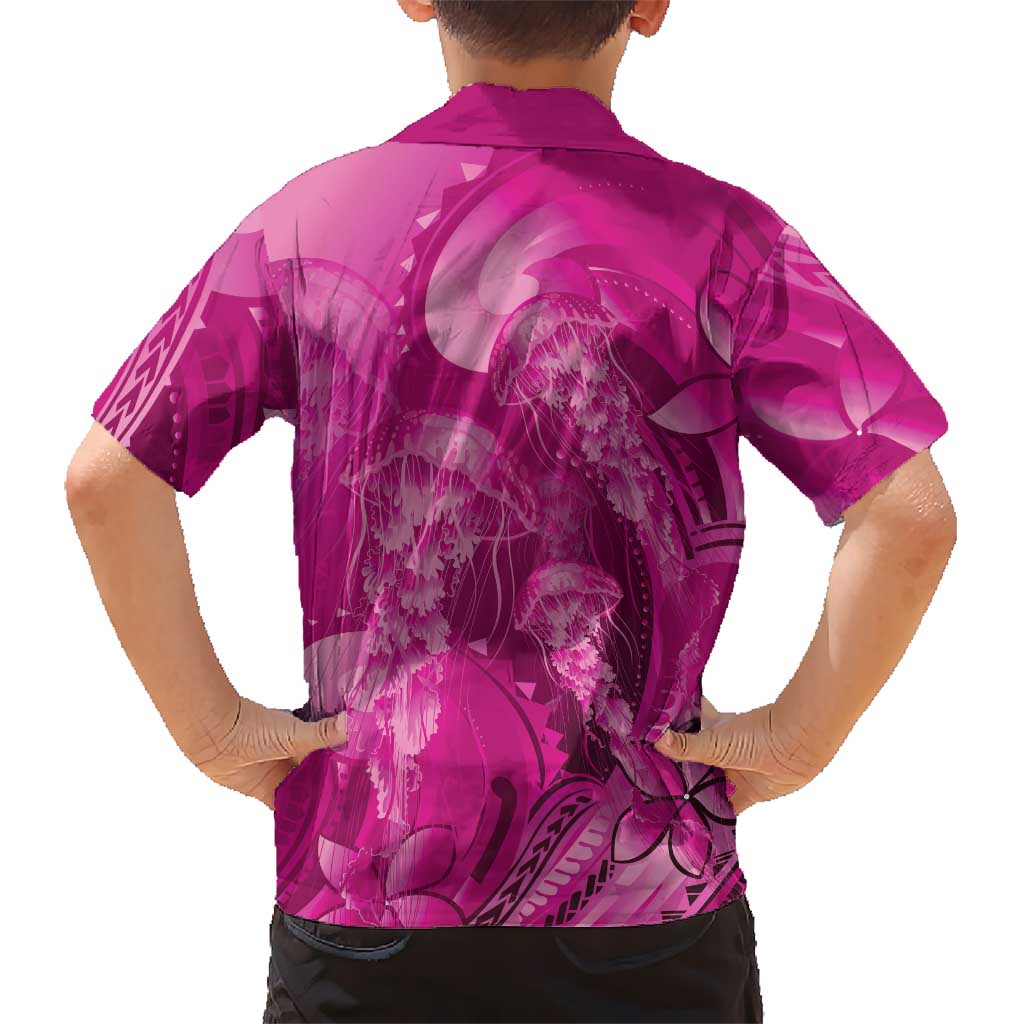 Pink Gradient Polynesia Jellyfish Kid Hawaiian Shirt Plumeria Polynesian Tattoo Glowing Vibes