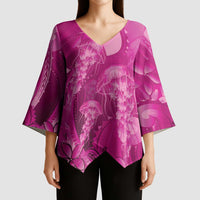 Pink Gradient Polynesia Jellyfish Kimono Sleeve Blouse Plumeria Polynesian Tattoo Glowing Vibes