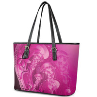 Pink Gradient Polynesia Jellyfish Leather Tote Bag Plumeria Polynesian Tattoo Glowing Vibes LT14 - Polynesian Pride