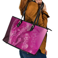 Pink Gradient Polynesia Jellyfish Leather Tote Bag Plumeria Polynesian Tattoo Glowing Vibes LT14 - Polynesian Pride