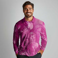 Pink Gradient Polynesia Jellyfish Long Sleeve Polo Shirt Plumeria Polynesian Tattoo Glowing Vibes