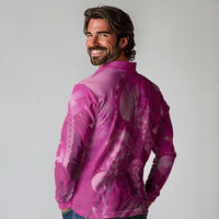 Pink Gradient Polynesia Jellyfish Long Sleeve Polo Shirt Plumeria Polynesian Tattoo Glowing Vibes
