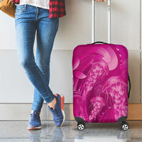 Pink Gradient Polynesia Jellyfish Luggage Cover Plumeria Polynesian Tattoo Glowing Vibes