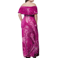 Pink Gradient Polynesia Jellyfish Off Shoulder Maxi Dress Plumeria Polynesian Tattoo Glowing Vibes LT14 - Polynesian Pride