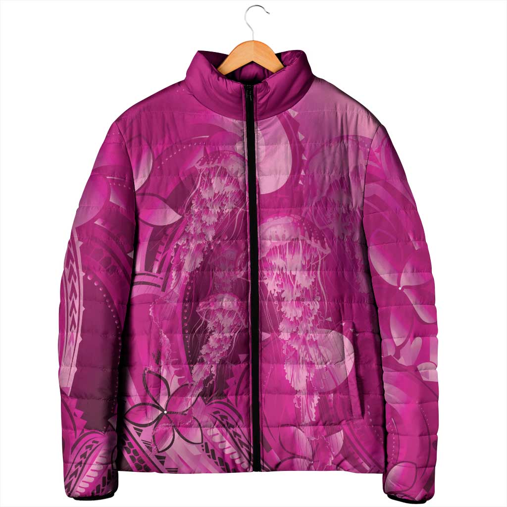 Pink Gradient Polynesia Jellyfish Padded Jacket Plumeria Polynesian Tattoo Glowing Vibes