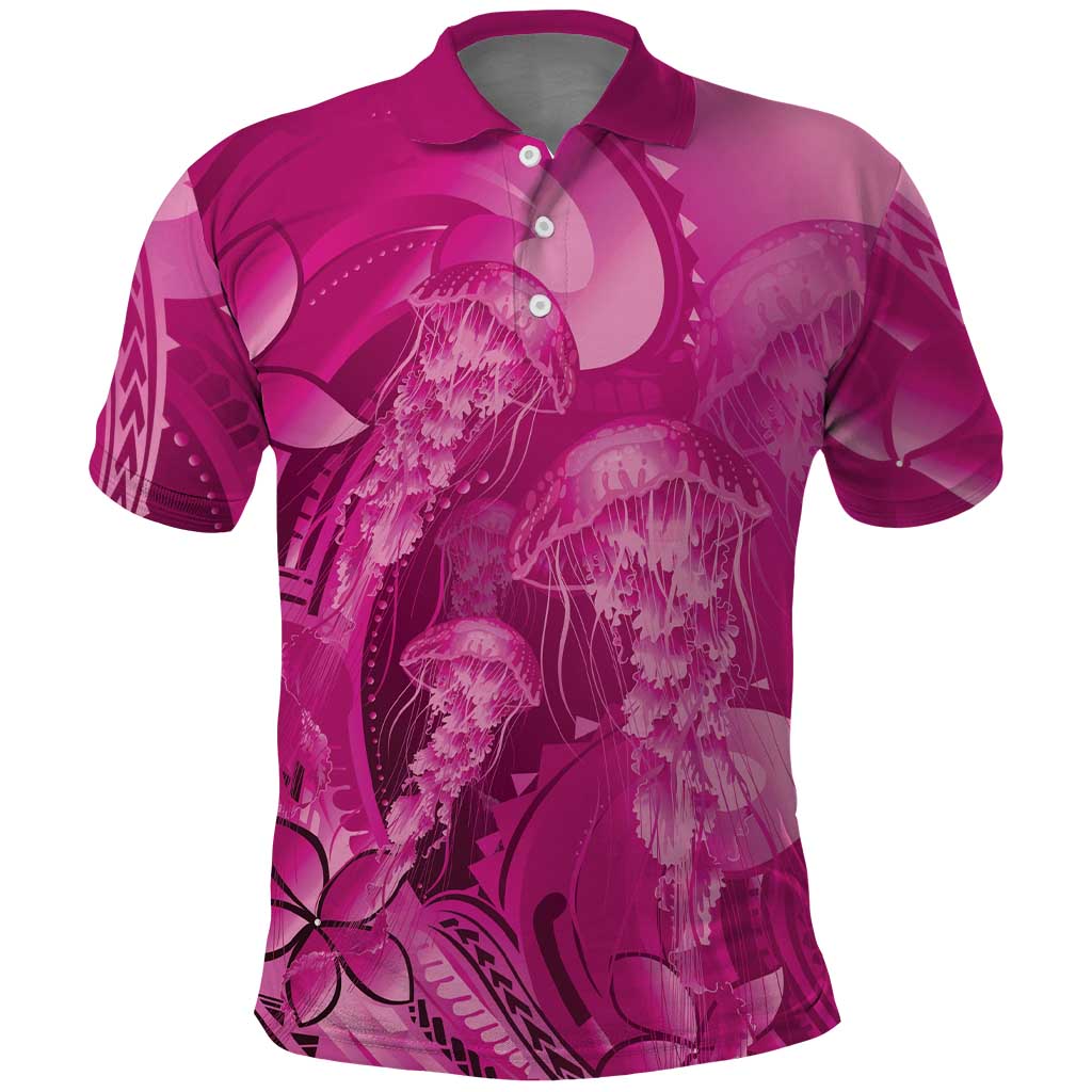 Pink Gradient Polynesia Jellyfish Polo Shirt Plumeria Polynesian Tattoo Glowing Vibes LT14 Pink - Polynesian Pride