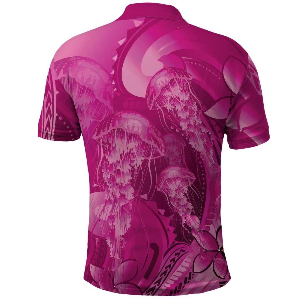 Pink Gradient Polynesia Jellyfish Polo Shirt Plumeria Polynesian Tattoo Glowing Vibes LT14 - Polynesian Pride