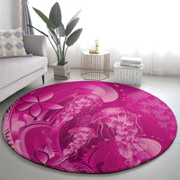 Pink Gradient Polynesia Jellyfish Round Carpet Plumeria Polynesian Tattoo Glowing Vibes