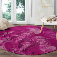 Pink Gradient Polynesia Jellyfish Round Carpet Plumeria Polynesian Tattoo Glowing Vibes