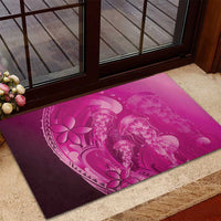 Pink Gradient Polynesia Jellyfish Rubber Doormat Plumeria Polynesian Tattoo Glowing Vibes