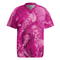 Pink Gradient Polynesia Jellyfish Rugby Jersey Plumeria Polynesian Tattoo Glowing Vibes