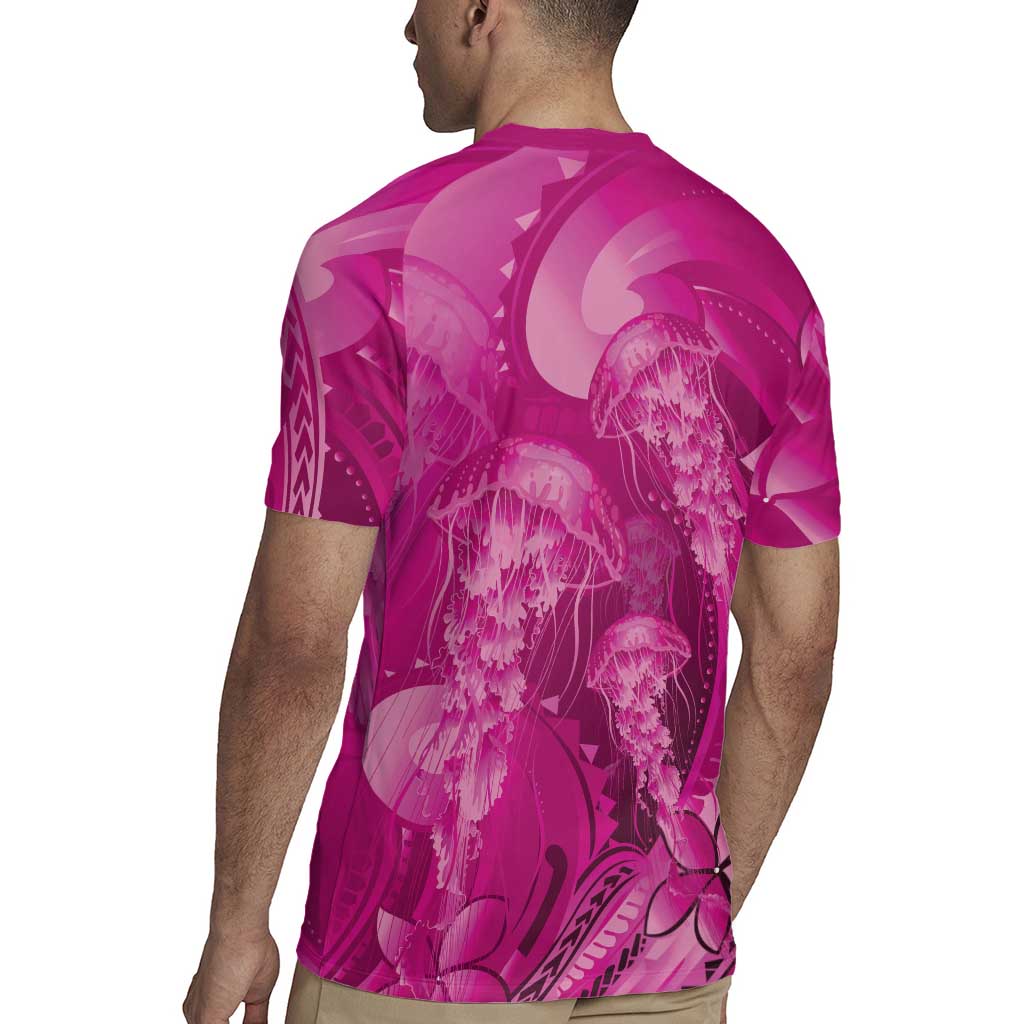 Pink Gradient Polynesia Jellyfish Rugby Jersey Plumeria Polynesian Tattoo Glowing Vibes