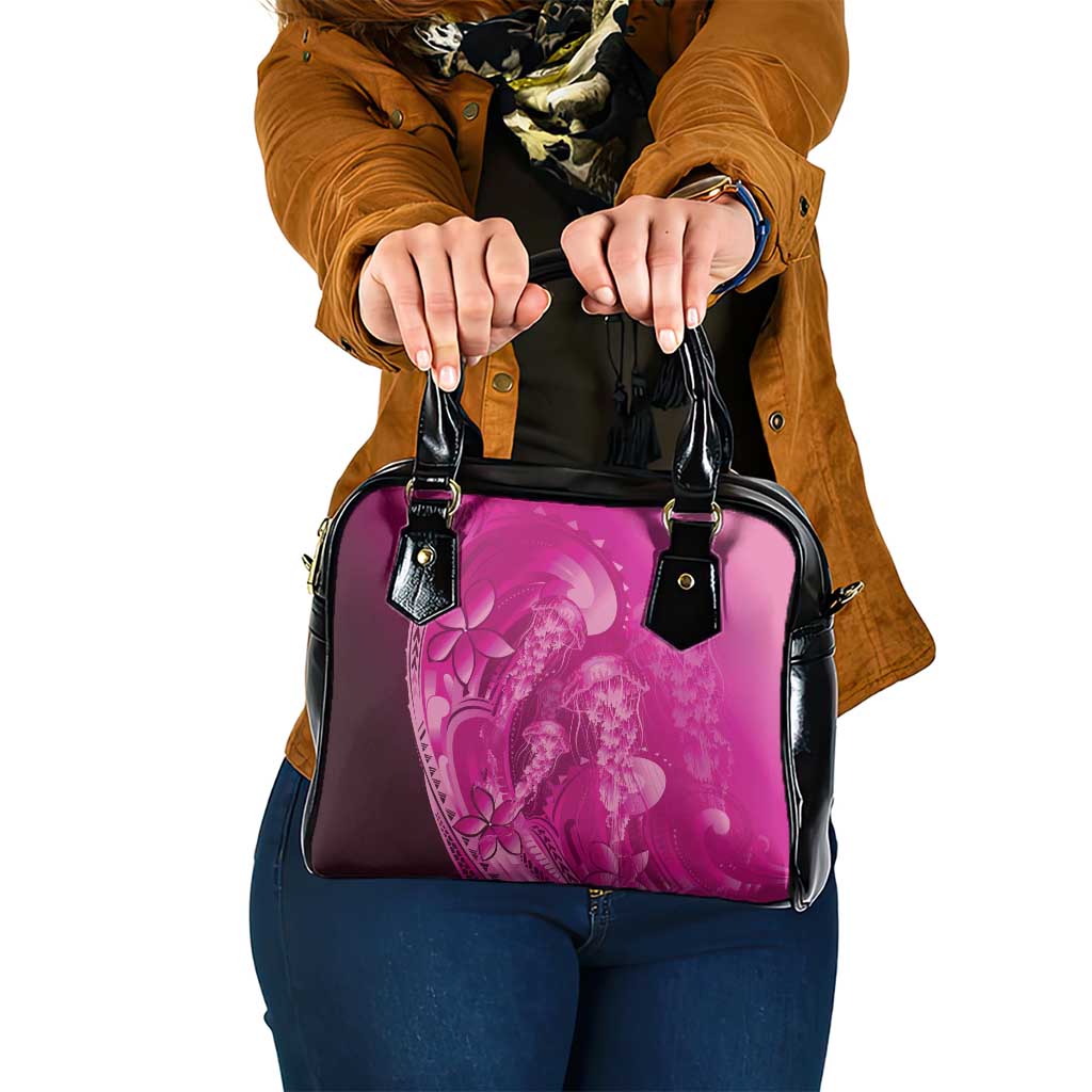 Pink Gradient Polynesia Jellyfish Shoulder Handbag Plumeria Polynesian Tattoo Glowing Vibes