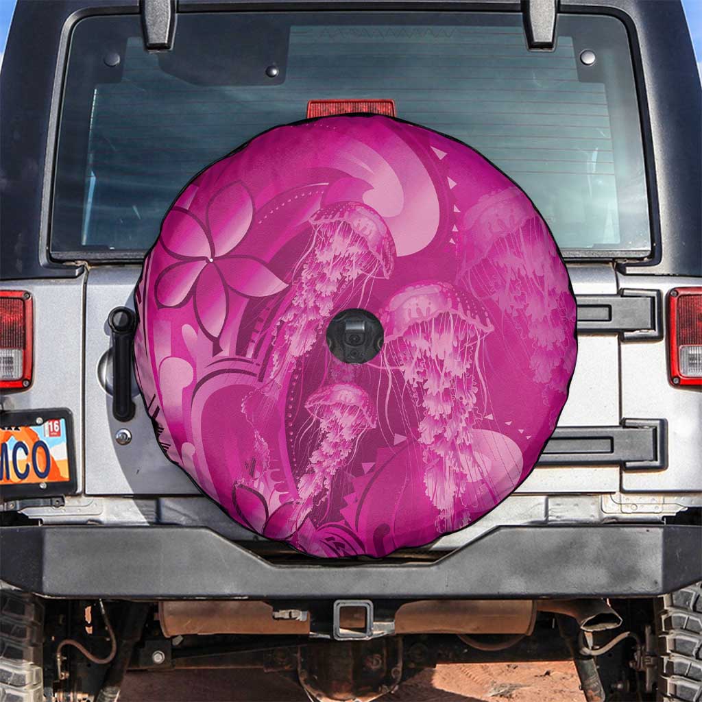 Pink Gradient Polynesia Jellyfish Spare Tire Cover Plumeria Polynesian Tattoo Glowing Vibes LT14 Pink - Polynesian Pride