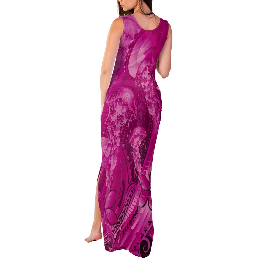 Pink Gradient Polynesia Jellyfish Tank Maxi Dress Plumeria Polynesian Tattoo Glowing Vibes