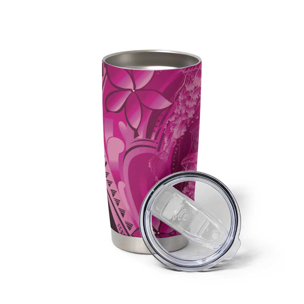 Pink Gradient Polynesia Jellyfish Tumbler Cup Plumeria Polynesian Tattoo Glowing Vibes LT14 - Polynesian Pride