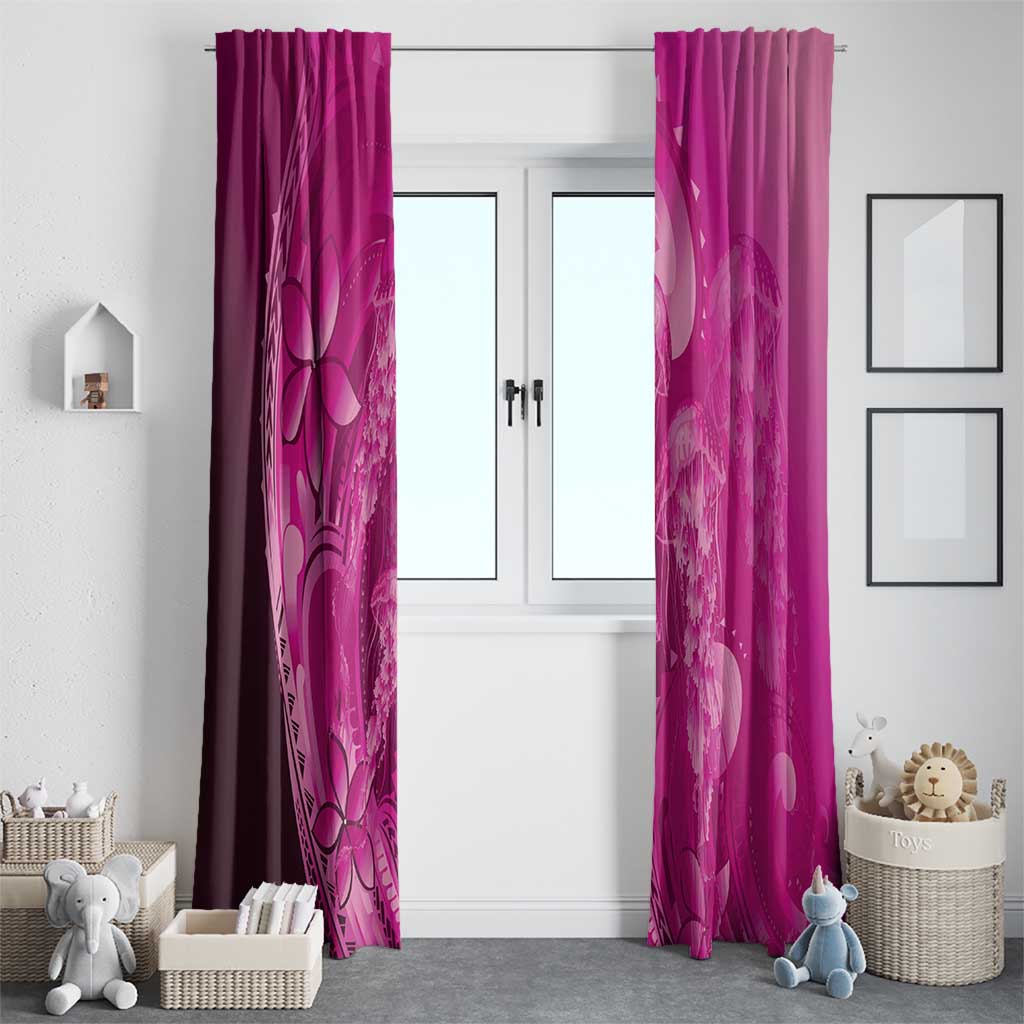Pink Gradient Polynesia Jellyfish Window Curtain Plumeria Polynesian Tattoo Glowing Vibes