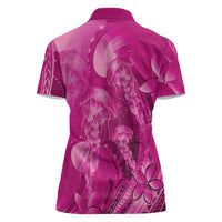 Pink Gradient Polynesia Jellyfish Women Polo Shirt Plumeria Polynesian Tattoo Glowing Vibes
