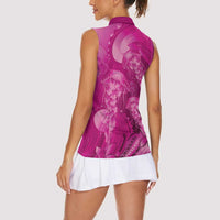 Pink Gradient Polynesia Jellyfish Women Sleeveless Polo Shirt Plumeria Polynesian Tattoo Glowing Vibes