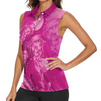 Pink Gradient Polynesia Jellyfish Women Sleeveless Polo Shirt Plumeria Polynesian Tattoo Glowing Vibes