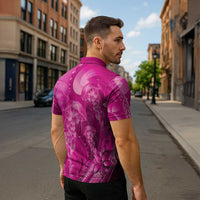 Pink Gradient Polynesia Jellyfish Zipper Polo Shirt Plumeria Polynesian Tattoo Glowing Vibes