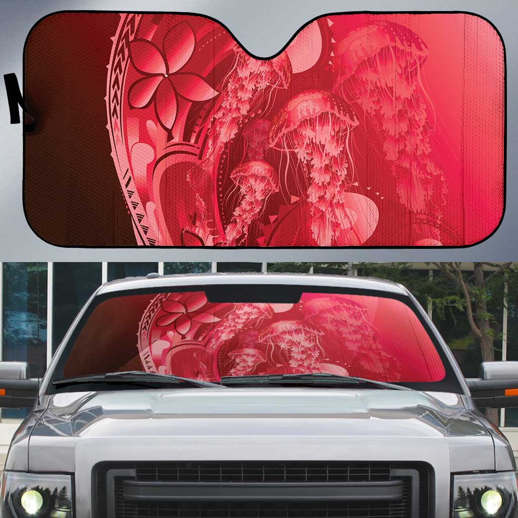 Red Gradient Polynesia Jellyfish Auto Sun Shade Plumeria Polynesian Tattoo Glowing Vibes